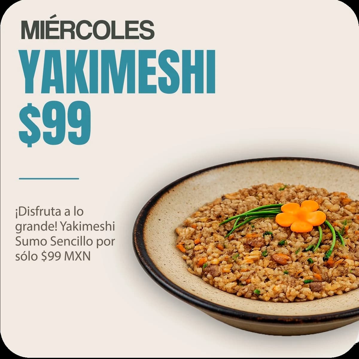 Miércoles: yakimeshi a $99